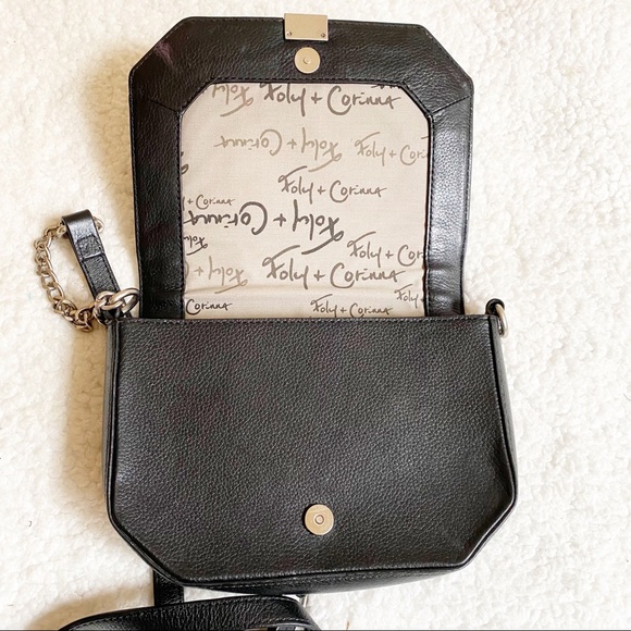 Foley + Corinna Plated Mini Leather Chain Crocodile Small Crossbody Bag Black - Picture 8 of 16